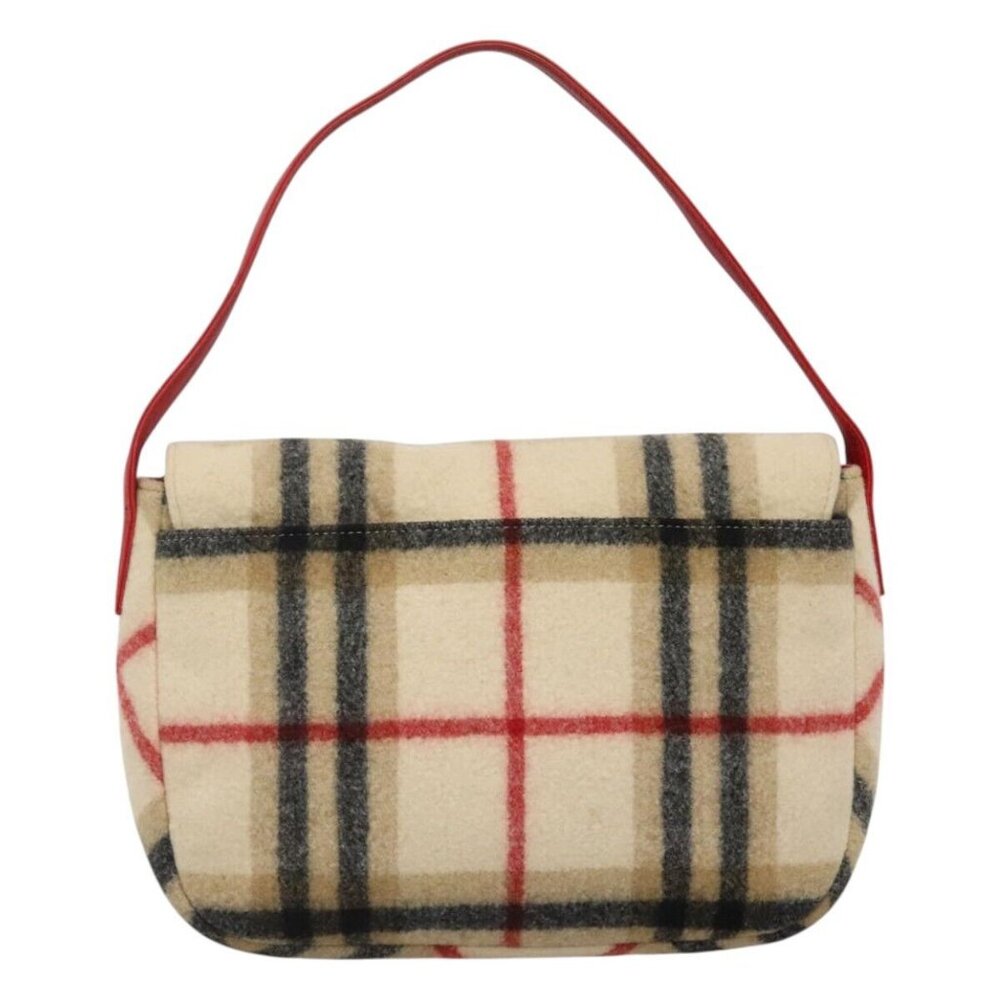 Burberrys Nova Check Blue Label Shoulder Bag Wool Beige Red Silver Auth - Picture 3 of 16